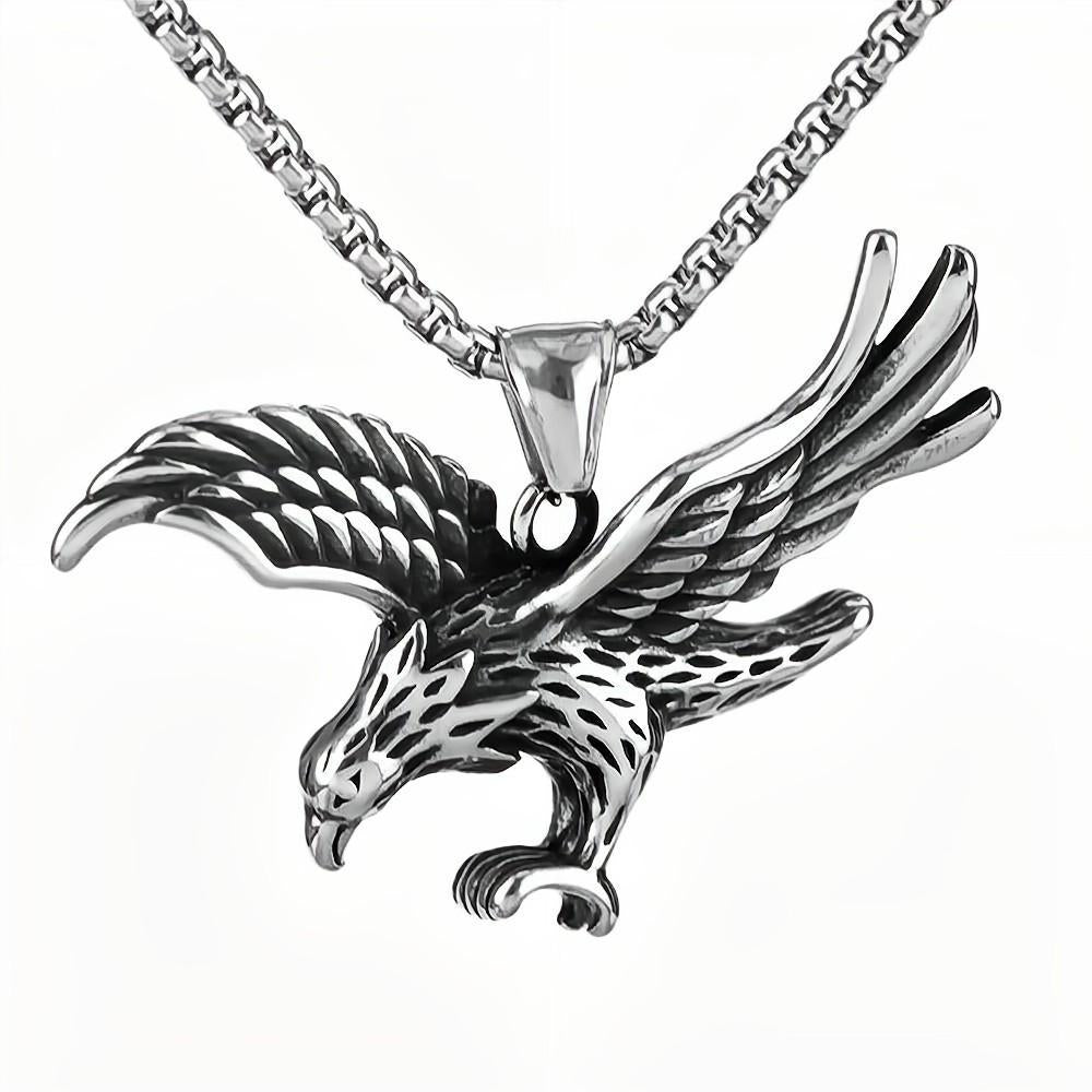 Vintage Stainless Steel Hip-hop Style Flying Eagle Pendant Necklace for Men