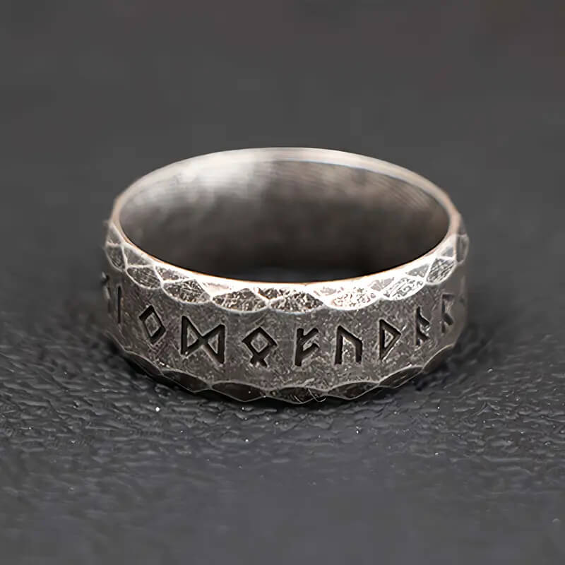 Vintage Antique Finish Stainless Steel Viking Rune Ring for Men
