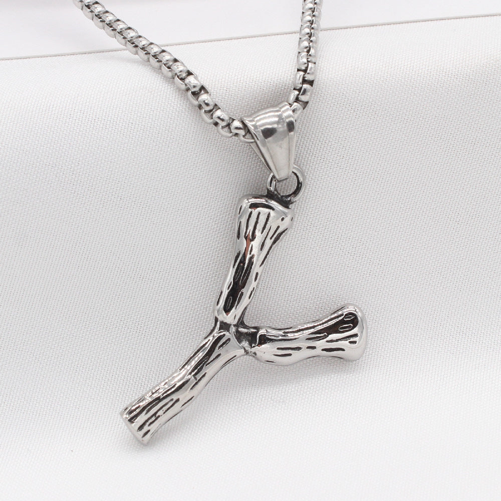 Men's Steel Y Shape Branch Pendant Necklace