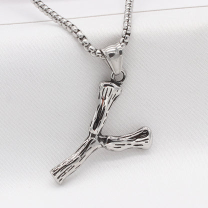 Men's Steel Y Shape Branch Pendant Necklace