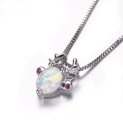 Opal antelope head necklace
