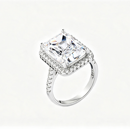 Women's S925 Silver White Gold Tone Square Zircon Halo Ring, Luxury Engagement Style Ladies Fashion Ring
