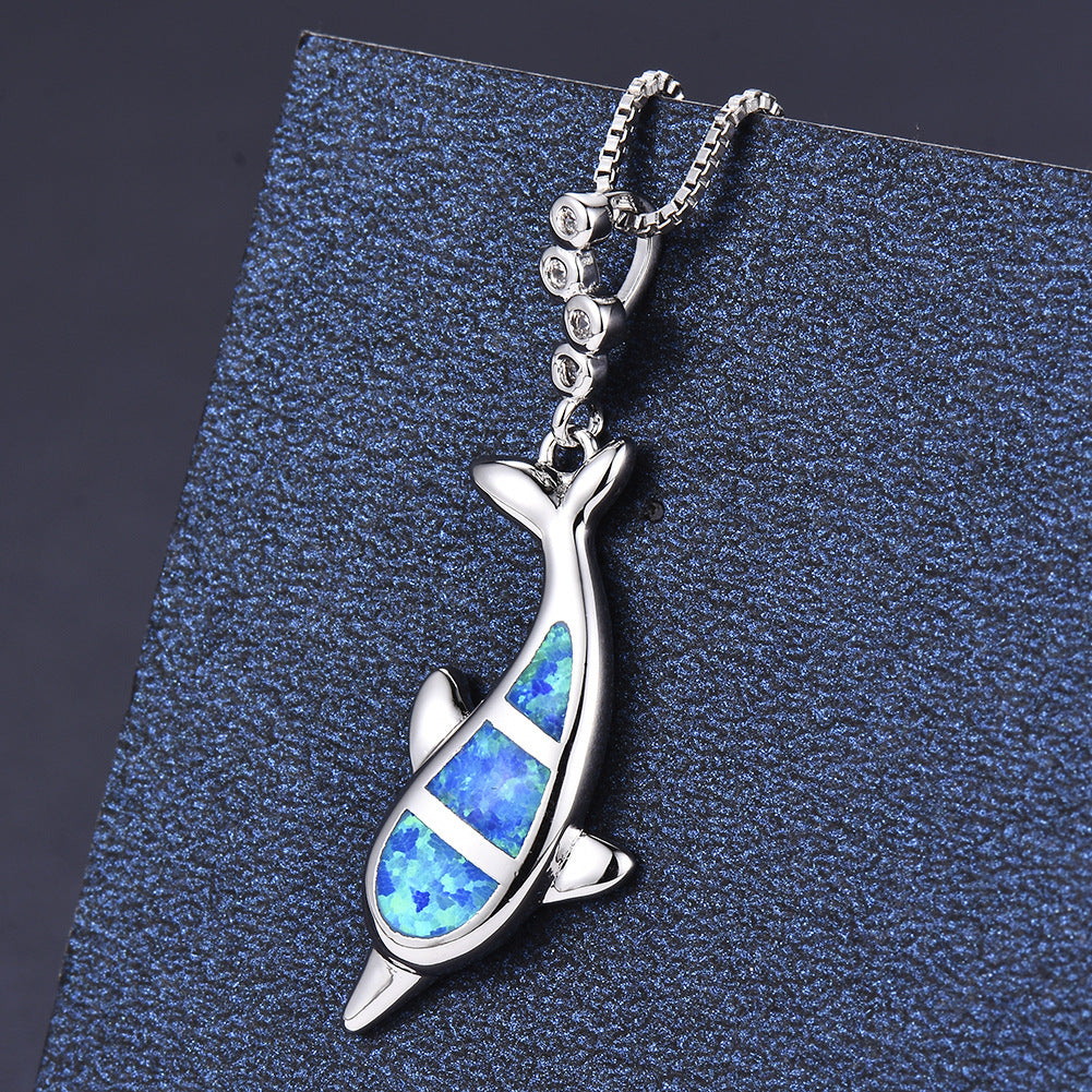 Blue Oboe Dolphin Pendant Necklace