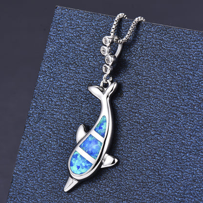Blue Oboe Dolphin Pendant Necklace