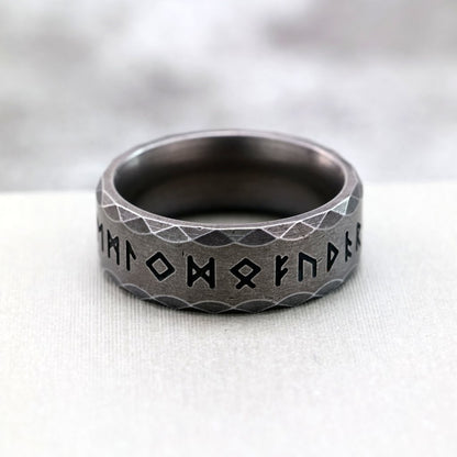 Vintage Antique Finish Stainless Steel Viking Rune Ring for Men