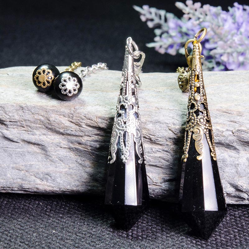 Vintage 12-Faceted Obsidian Retro Transformation Pendulum