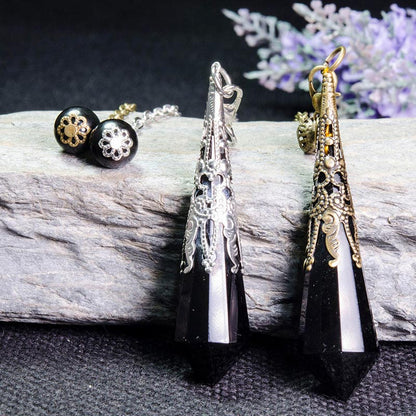 Vintage 12-Faceted Obsidian Retro Transformation Pendulum