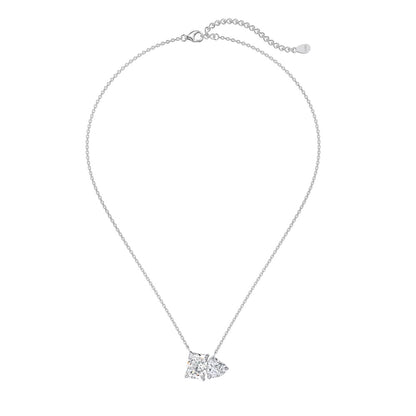 Women's Dual Main Stone Pendant Necklace, Rectangle & Heart Shape Zirconia Inlay, S925 with White Gold Plating