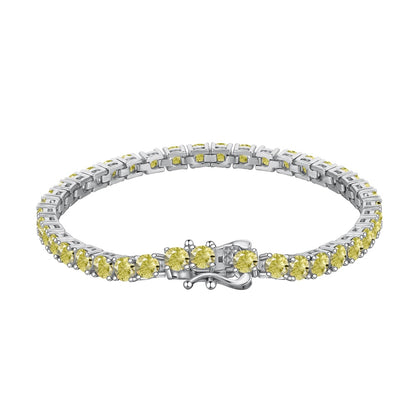 Women's High‑End Fashion Tennis Bracelet, Round Yellow Sapphire Paved Inlay, S925 with White Gold Plating