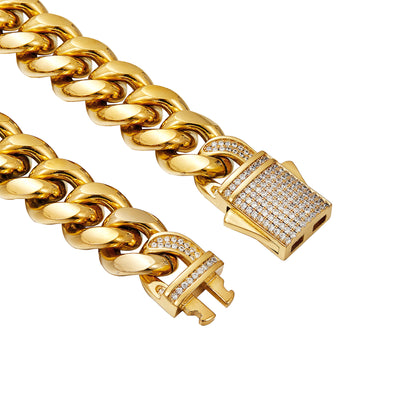 Men’s Stainless Steel Cuban Link Bracelet, Tightly Set Micro Paved Rhinestones Fashion Hip Hop Wrist Jewelry