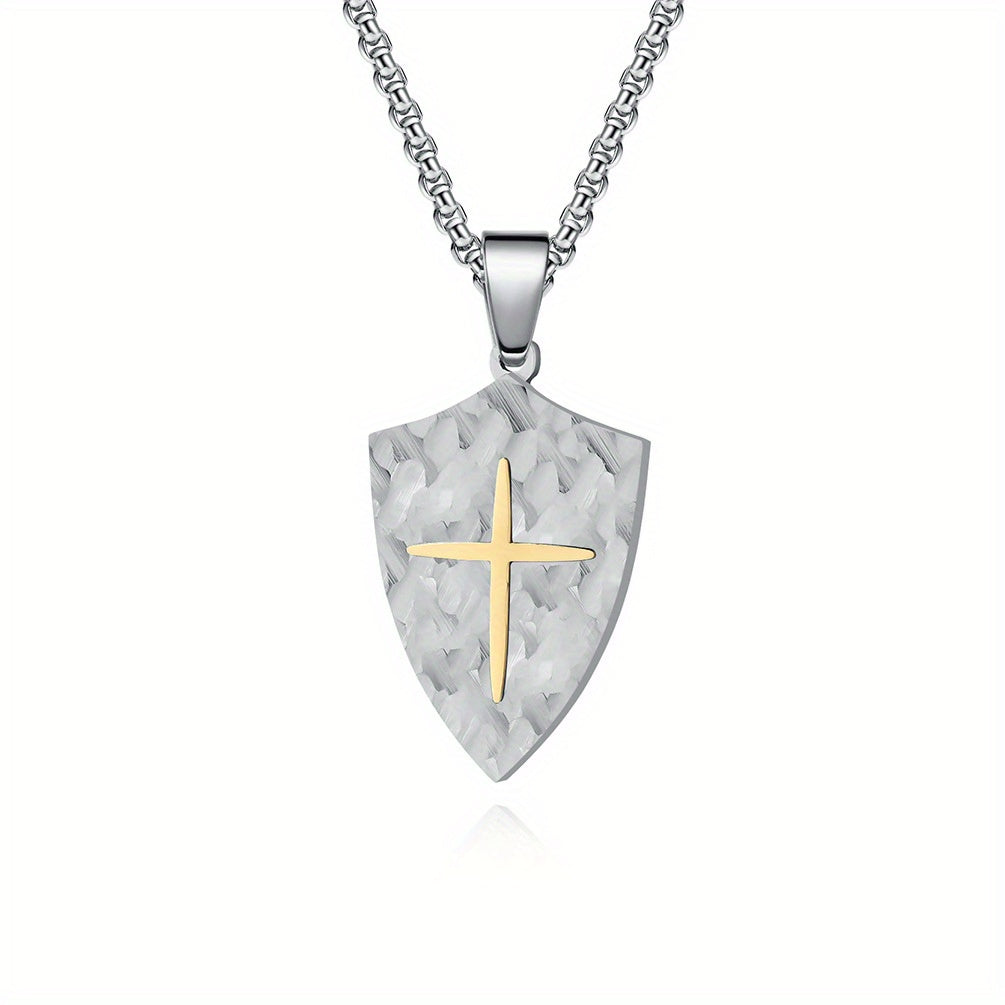 Vintage Bark-Patterned Shield Men's Pendant Necklace