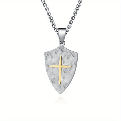 Vintage Bark-Patterned Shield Men's Pendant Necklace