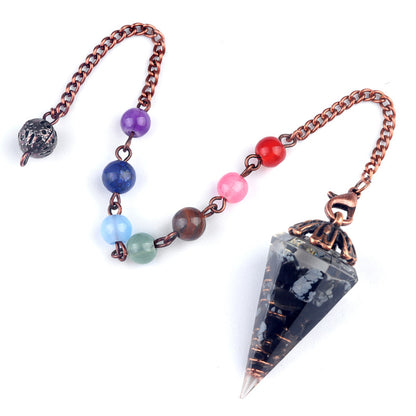 Chakra colorful bead chain crystal resin hexagonal cone flower holder spirit pendulum