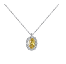 Niche Light Luxury S925 Sterling Silver Necklace, Inlaid Yellow Oval Zirconia and White Round Zirconia Fashion Pendant Jewelry