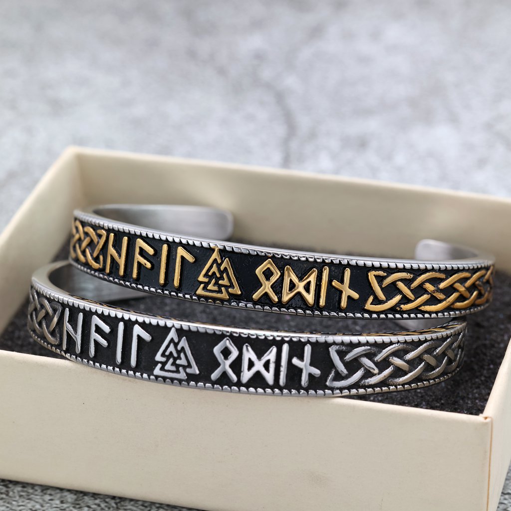 Nordic Retro Viking Rune Letter Open C Bracelet for Men, Vintage Stainless Steel Cuff Bangle