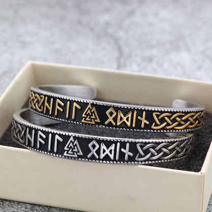 Nordic Retro Viking Rune Letter Open C Bracelet for Men, Vintage Stainless Steel Cuff Bangle