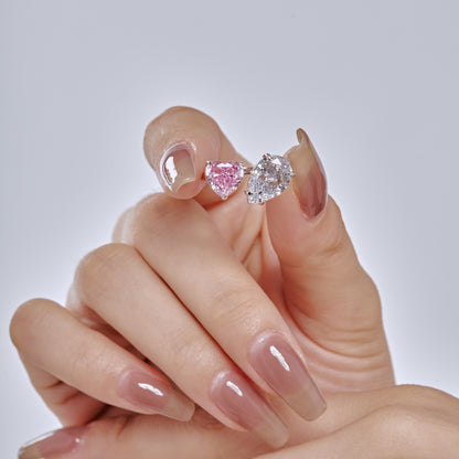 Women's Radiant Ice Flower Cut Pink Heart & Pear Double Center Zirconia Ring, S925 with White Gold Plating