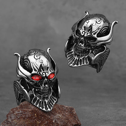 Vintage Stainless Steel Punk Hollow Skull Ring for Men