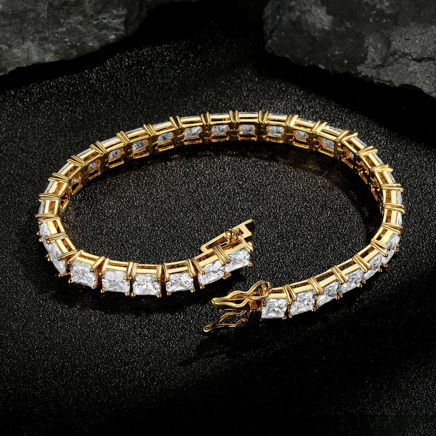 Women&Men's Square Zircon 5mm Golden Cuban Tennis Bracelet