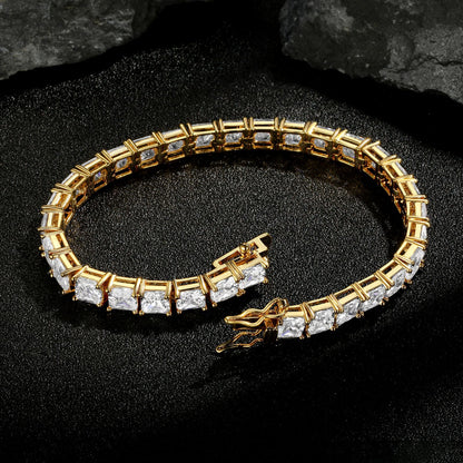 Women&Men's Square Zircon 5mm Golden Cuban Tennis Bracelet