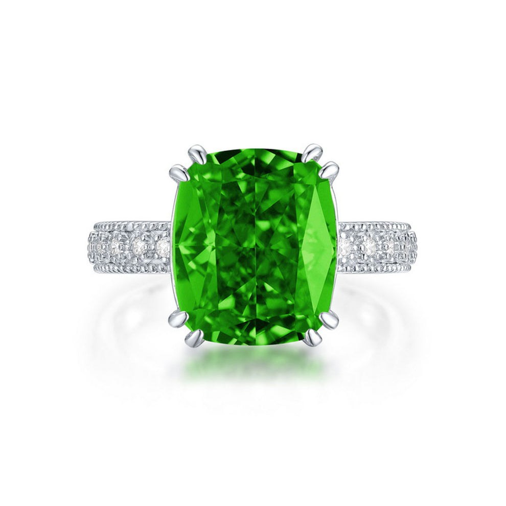 Women's White Gold Bezel Setting Green Gem Retro Adjustable Ring