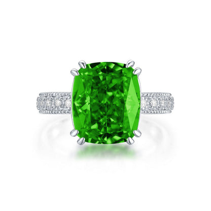 Women's White Gold Bezel Setting Green Gem Retro Adjustable Ring