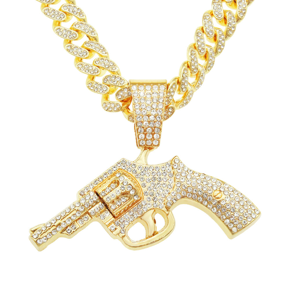 Hip-Hop Style Cuban Chain Pendant Necklace With A Pistol Design