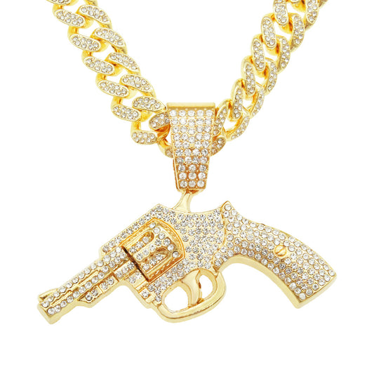 Hip-Hop Style Cuban Chain Pendant Necklace With A Pistol Design