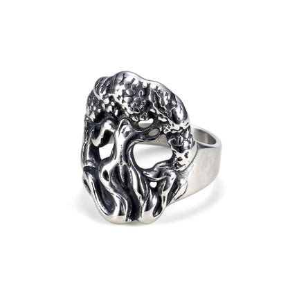 Vintage Solid Stainless Steel Punk Hollow Tree of Life Ring for Men