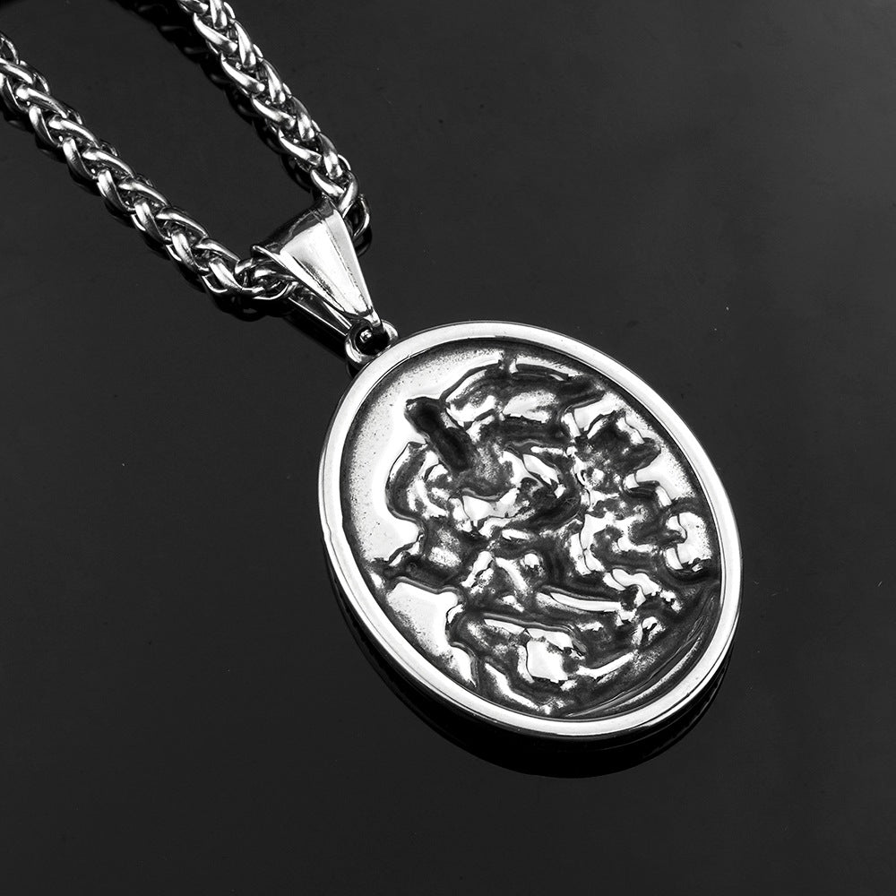 Men's Steel Saint Mark Oval Tag Pendant Necklace