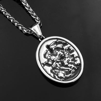 Men's Steel Saint Mark Oval Tag Pendant Necklace