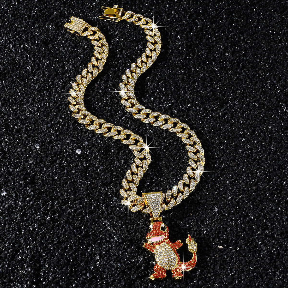 Hip-Hop Style Cartoon Dinosaur Pendant Necklace With Cuban Chain