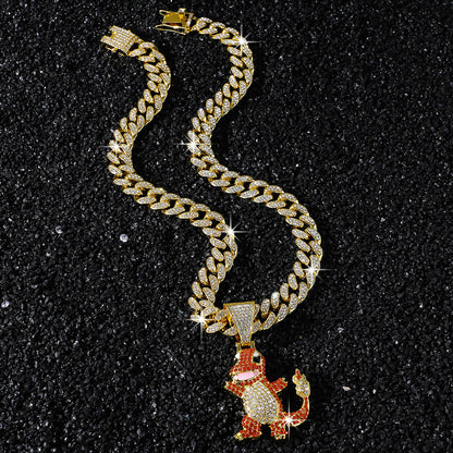 Hip-Hop Style Cartoon Dinosaur Pendant Necklace With Cuban Chain