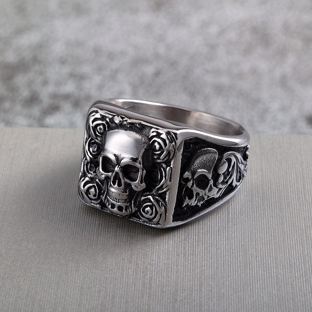 Vintage Solid Stainless Steel Punk Halloween Skull Ring for Men
