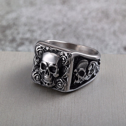 Vintage Solid Stainless Steel Punk Halloween Skull Ring for Men