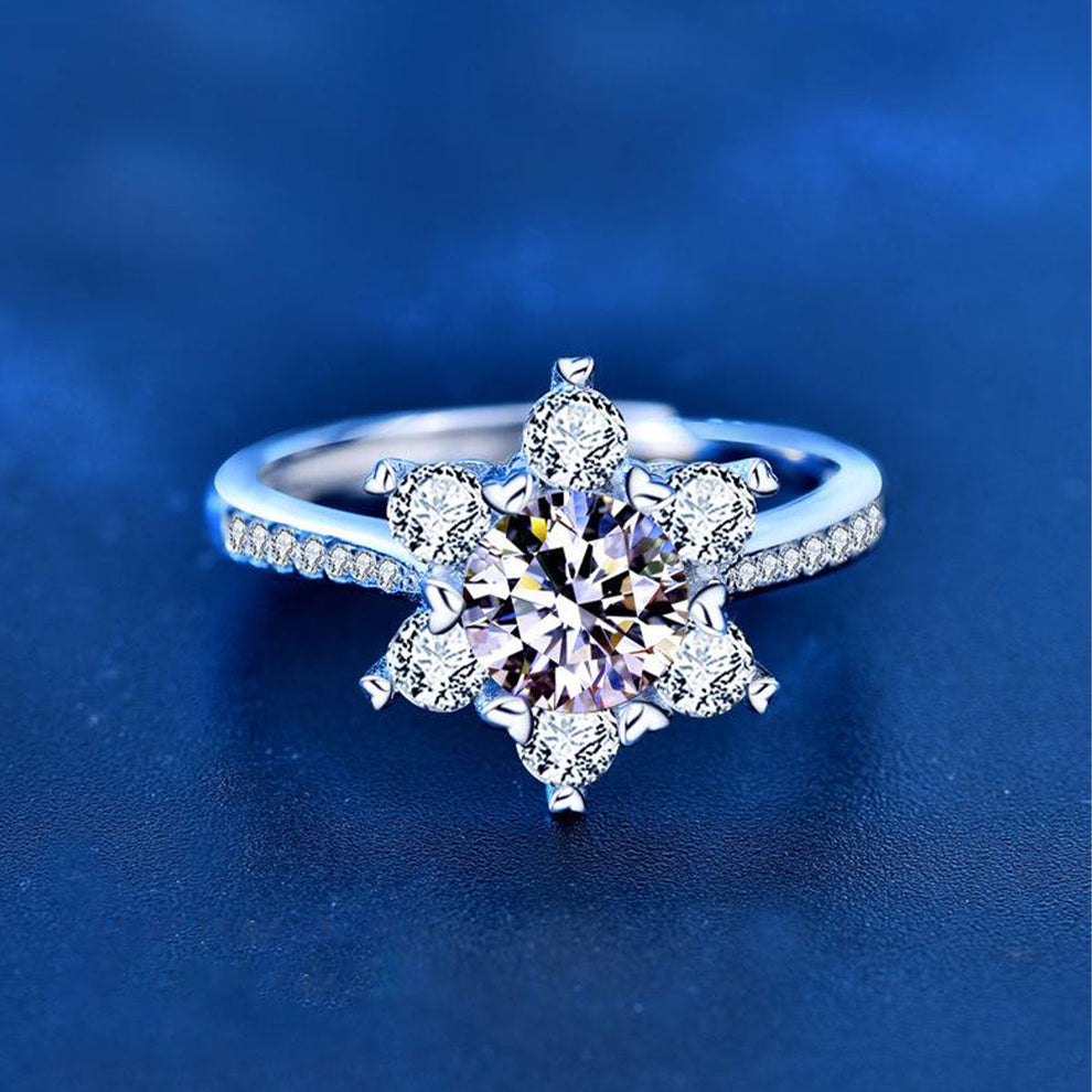 Women's White Gold S925 Flower Shape Moissanite Adjustable Ring