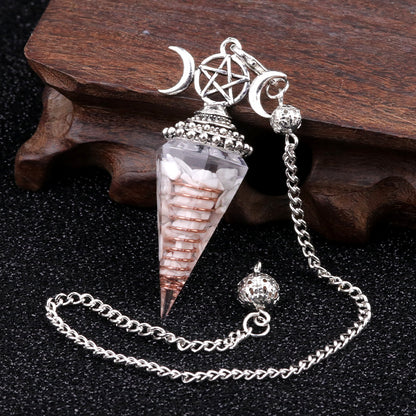 Three-phase moon seven-colored crushed stone resin crystal hexagonal pyramid spirit pendulum