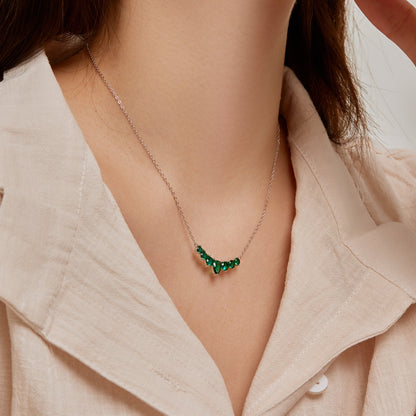 Women's Teardrop Heart Pendant Necklace, Inlaid Emerald Green Sapphire, S925 with White Gold Plating