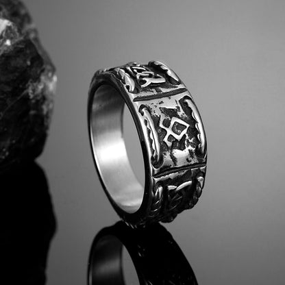 Vintage Solid Stainless Steel Viking Rune Round Ring for Men