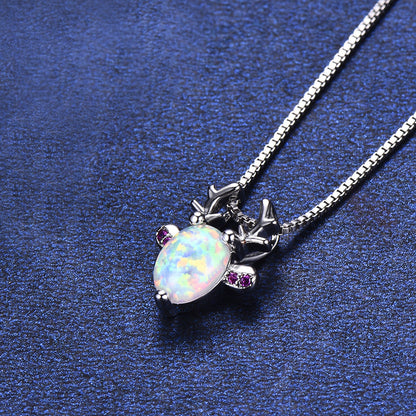 Opal antelope head necklace