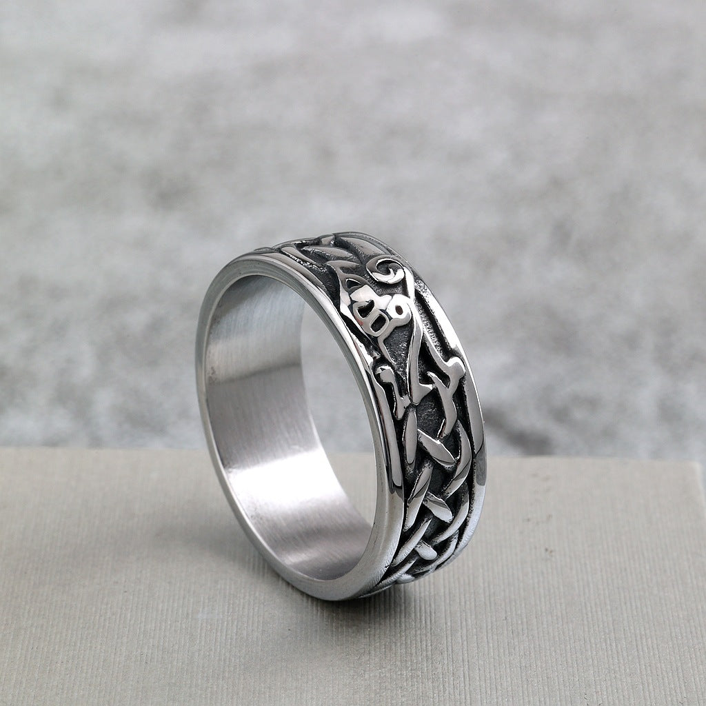 Vintage Stainless Steel Norse Viking Raven Slim Narrow Band Ring for Men