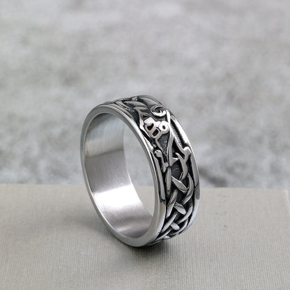 Vintage Stainless Steel Norse Viking Raven Slim Narrow Band Ring for Men