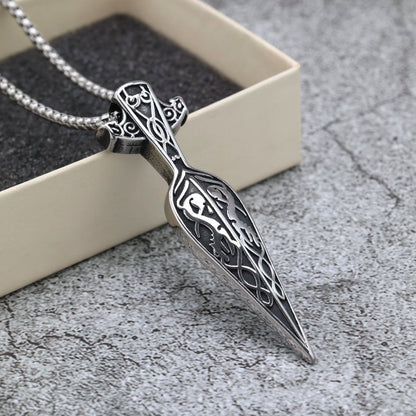 Mens Steel Viking Celtic Spear Shape Pendant Necklace