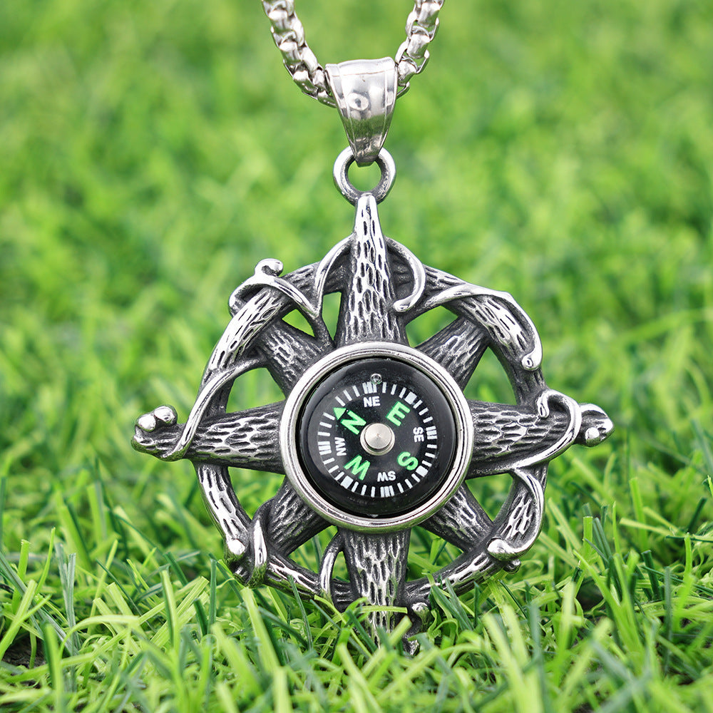 Men's Steel Compass Anchor Pendant Necklace