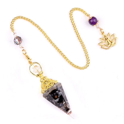 Crystal agate stone colorful crushed stone resin golden hexagonal pyramid spirit pendulum