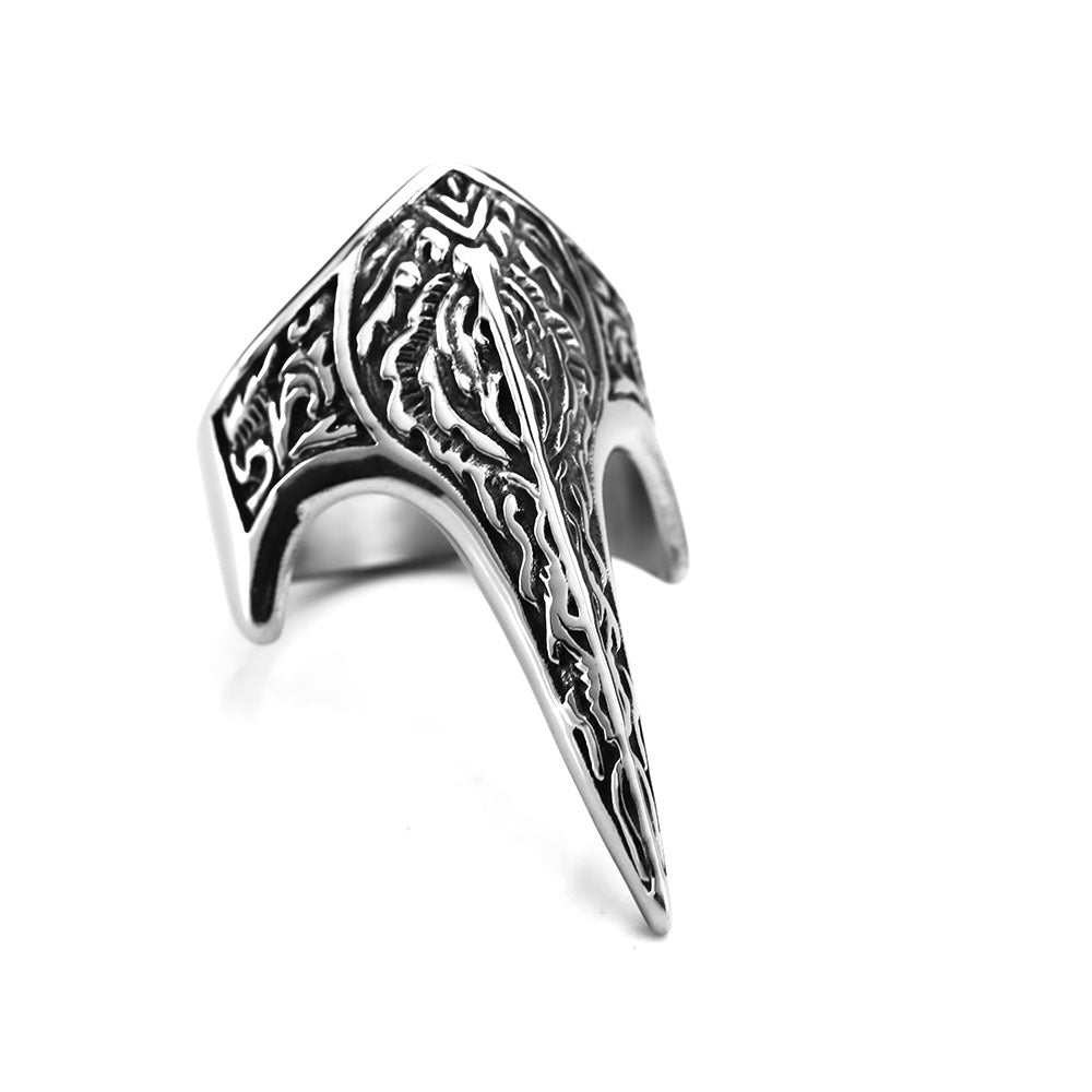 Vintage Stainless Steel Viking Defense Raven Pattern Ring for Men