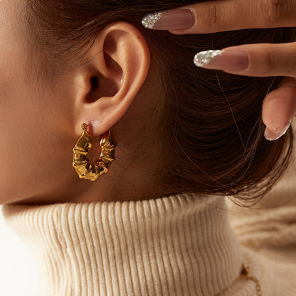 Women's Bamboo Joint Hollow Dangle Earrings, Titanium Steel with 18K Gold Plating / White Gold Plating