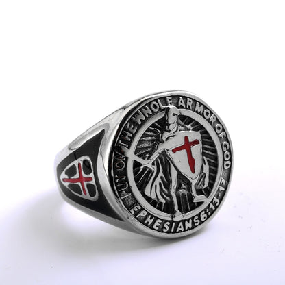 Vintage Solid Stainless Steel Medieval Templar Crusader Knight Cross Signet Ring for Men