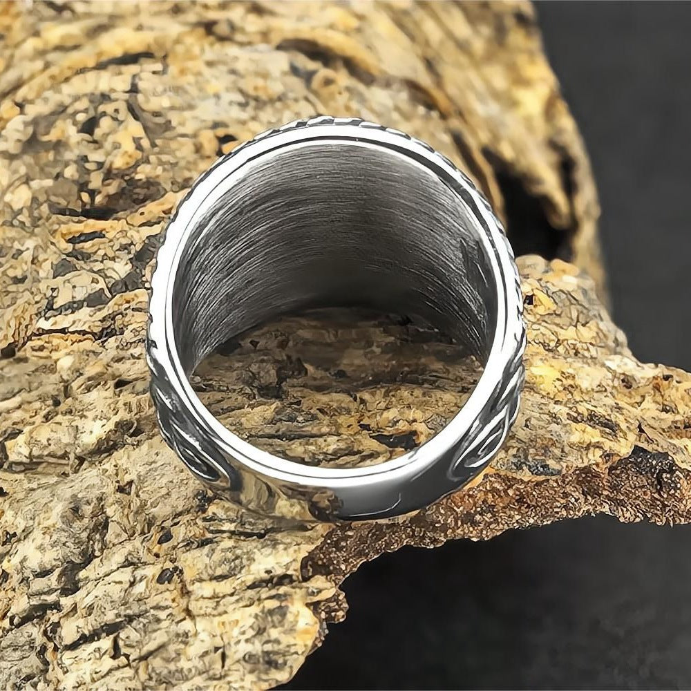 Vintage Stainless Steel Norse Valknut Viking Symbol Wide Band Ring for Men