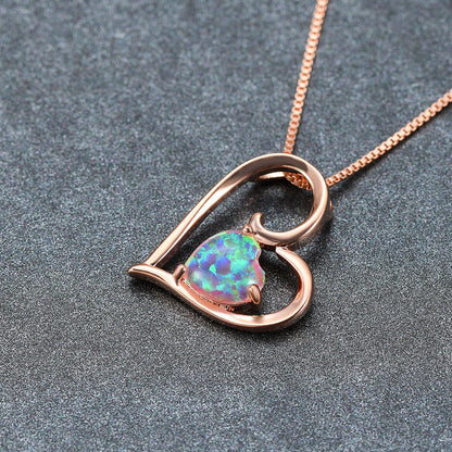 Hollowed-out design Opal Love Pendant Necklace